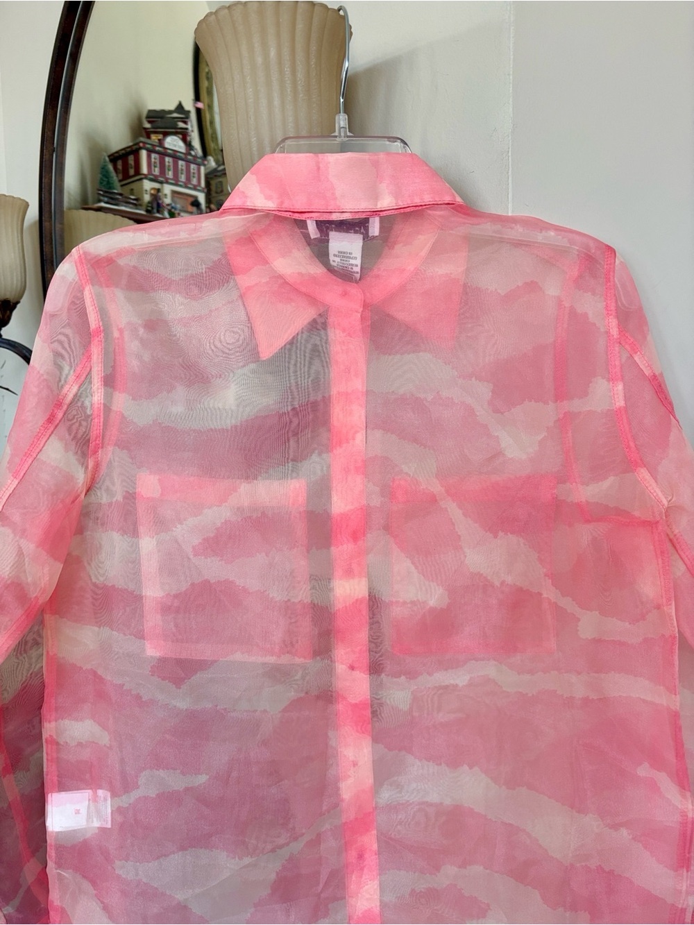 NWT Rachel Zoe Pink & Cream Sheer Camouflage Button-Up Shirt Jacket Blouse - Picture 7 of 13